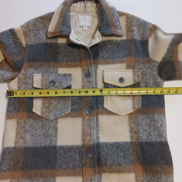 Joie Plaid Shacket Size Small Longline Gray Cream Tan Scandinavian Scandi Girl - Picture 7 of 9